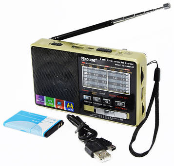 Радіо з MP3 плеєром, Golon RX-2277 колір "Золото" від флешки c USB + microsd і акумулятором MR