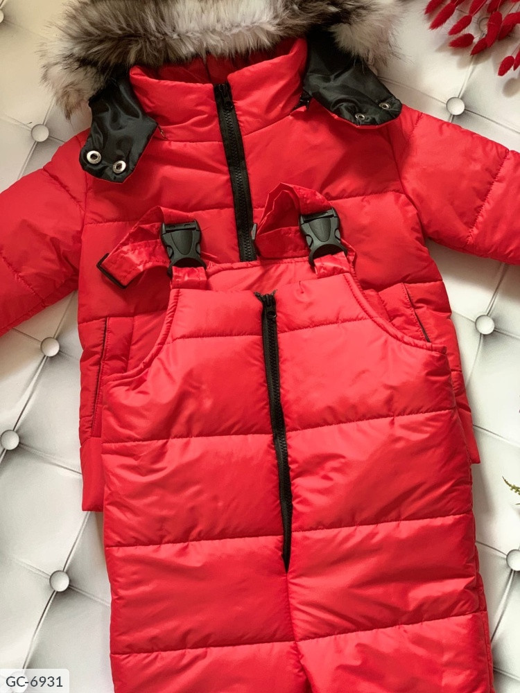 

Костюм зимний детский комбинезон и куртка 110-116, 104-110, 92-98 розовый красный голубой