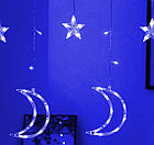 Світлодіодний завісу Зірки і Місяць Блакитний | Новорічна гірлянда | Гірлянда на вікно, фото 2