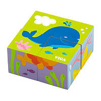 Дерев'яні кубики-пазл Viga Toys Підводний світ (50161), фото 1