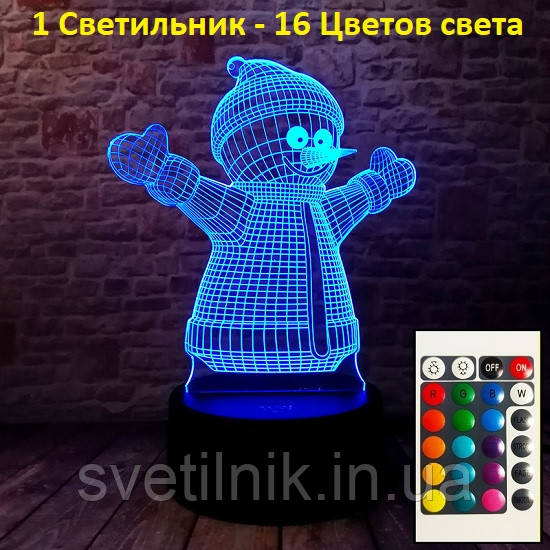 3D Светильник Снеговик, Подарки для детей, Подарок для мальчика, Подарки девочке