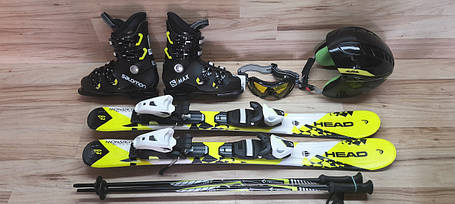 Комплект HEAD лыжи 87 см, сапоги 21 см - размер 32.5, шлем, палки, очки домовичок техно, фото 2
