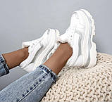 Жіночі зимові черевики шкіряні кросівки Balenciaga сріблястого кольору на товстій підошві., фото 3