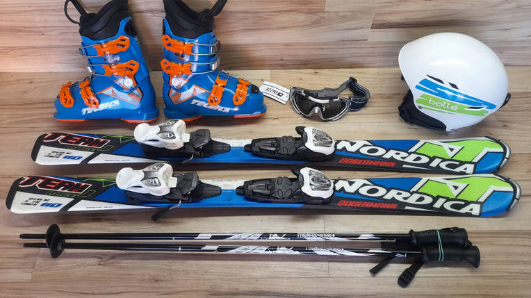 Комплект NORDICA лыжи 110 см, сапоги 21 см - размер 33, шлем, палки, очки домовичок тулс, фото 2