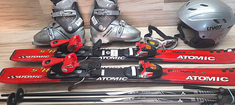 Комплект ATOMIC лижі 100 см, черевики 20.5 см - розмір 32, шолом, палиці, окуляри, фото 3