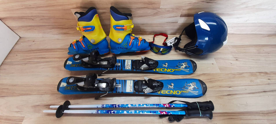 Комплект TECNO PRO лыжи 70 см, сапоги 17.5 см - размер 27.5, шлем, палки, очки домовичок супер, фото 2