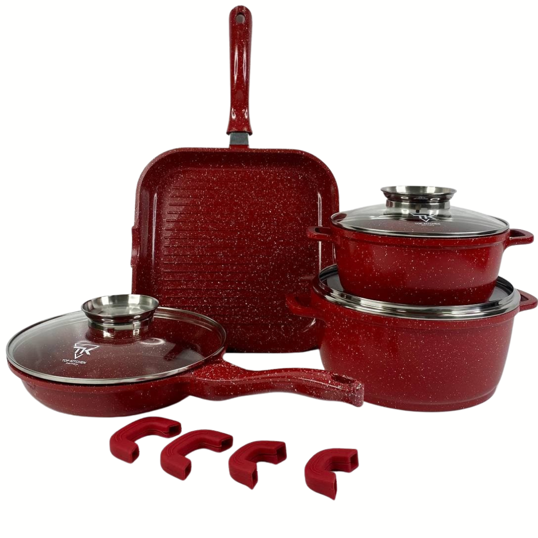 

Набор кухонной посуды, Набор кастрюль и сковорода, Посуда с гранитным покрытием для индукционных плит TK-00031, Красный