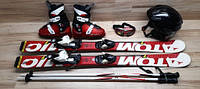 Комплект ATOMIC лыжи 110 см, сапоги 19 см - размер 30, шлем, палки, очки домовичок для всеи семьи, фото 1