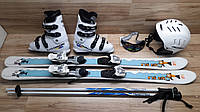 Комплект M'ENFISH лыжи 118 см, сапоги 24 см - размер 38, шлем, палки, очки домовичок для всеи семьи, фото 1