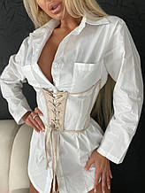 Женская белая хлопковая  рубашка удлиненная