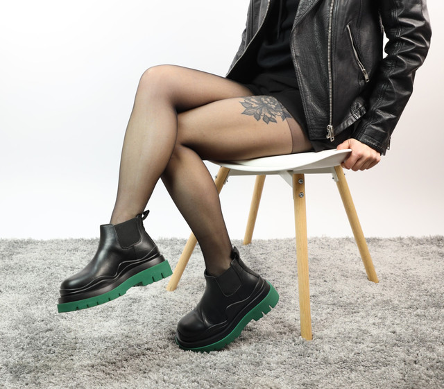 Зимові жіночі шкіряні черевики Bottega Black Green фото