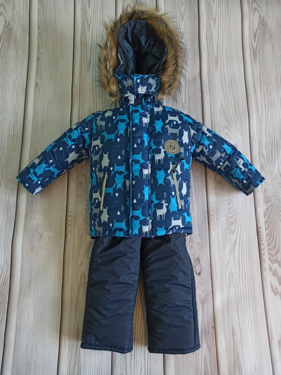 

Детский зимний костюм для мальчика 2,3,4,5 лет на овчине, куртка и полукомбинезон, Синий