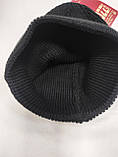 Шапка молодіжна, чорна, OZZI Чоловіча зимова шапка в'язана подовжена з відворотом, фото 4