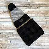 Комплект дитячий зимовий для хлопчика 7-8-9-10 років: тепла шапка фліс + чорний снуд-хомут з хутряною підкладкою, фото 5