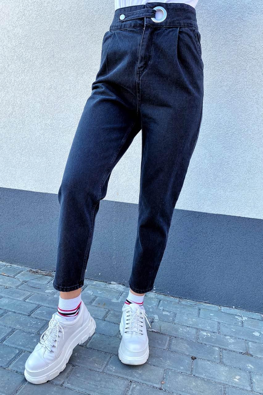 Крутые mom джинсы с защипами и высокой талией Clew - черный цвет, 38р (есть размеры)