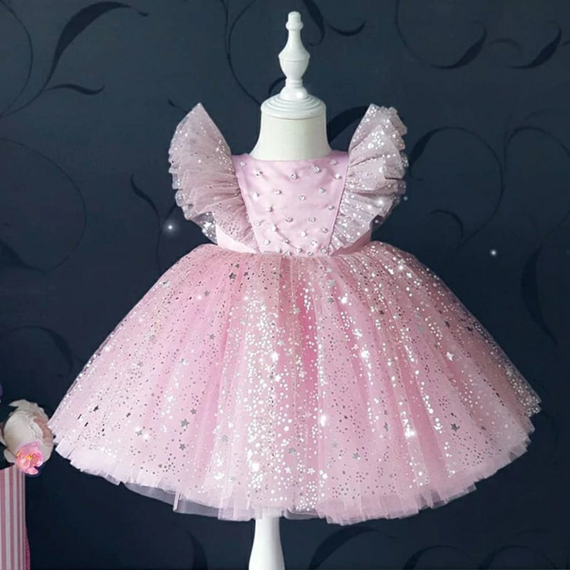 

Нарядное детское платье на девочку 80-122 см розовое с стразами 90, Розовый
