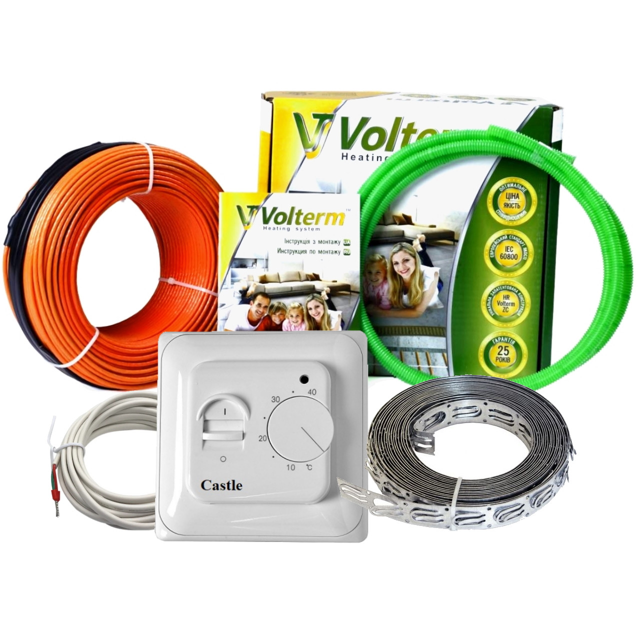 

Нагревательный кабель Volterm комплект теплого пола с механическим терморегулятором 22 м/400 Вт /2,2-2,7м²