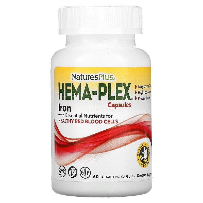 

Nature's Plus, Hema-Plex, пищевая добавка с железом, 60 вегетарианских капсул быстрого действия (NAP-03772),