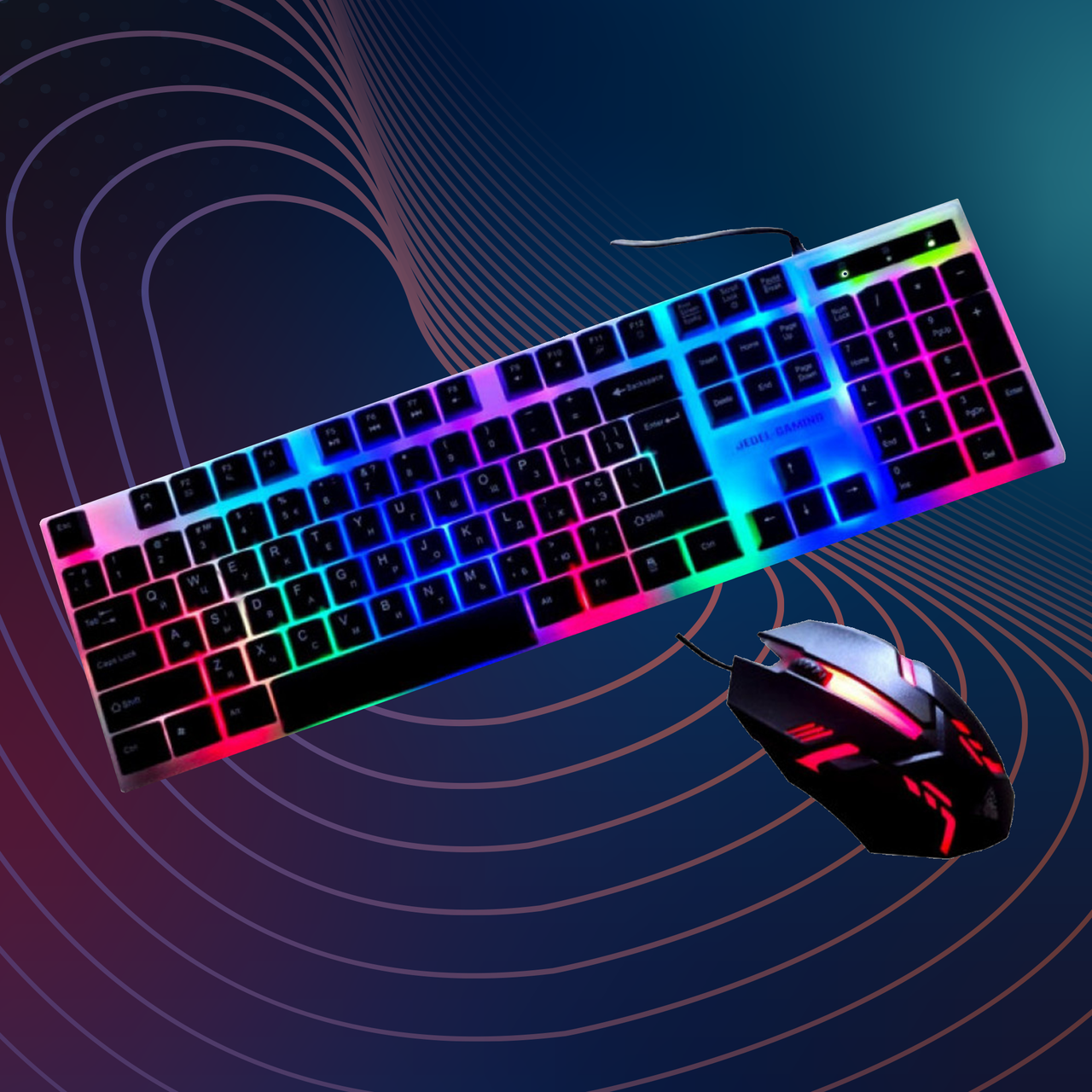 

Клавиатура + мышь проводная JEDEL COMBO GK100+ RGB игровая геймерская офисная для игр для компьютера MoonFox