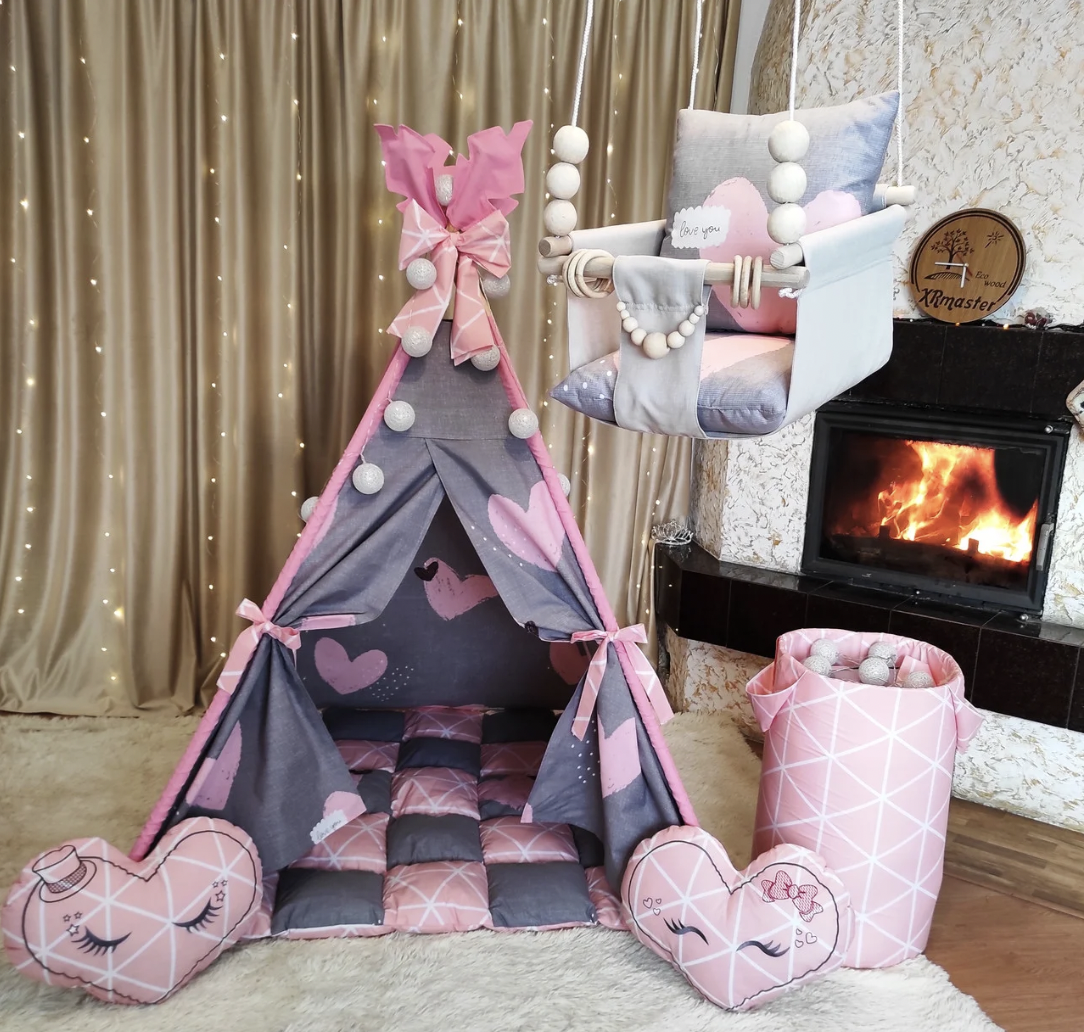 

Яркий детский Вигвам Палатка с окошком для детей Розового цвета Детский домик + 2 подушечки