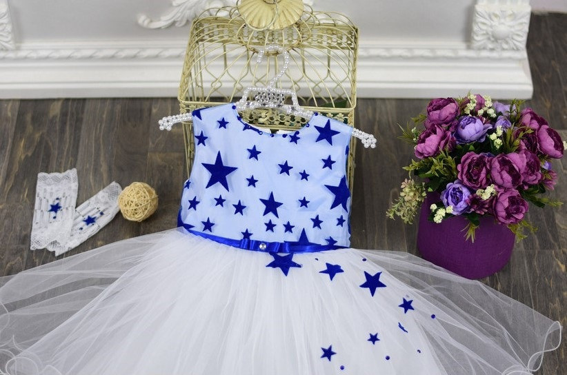 

Нарядное платье для девочки белое с звездами на 2-5 лет, Белый