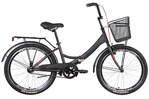Велосипед ST 24" Formula SMART Vbr с багажником зад St, с крылом St, с корзиной St 2022 (темно-серый с красным