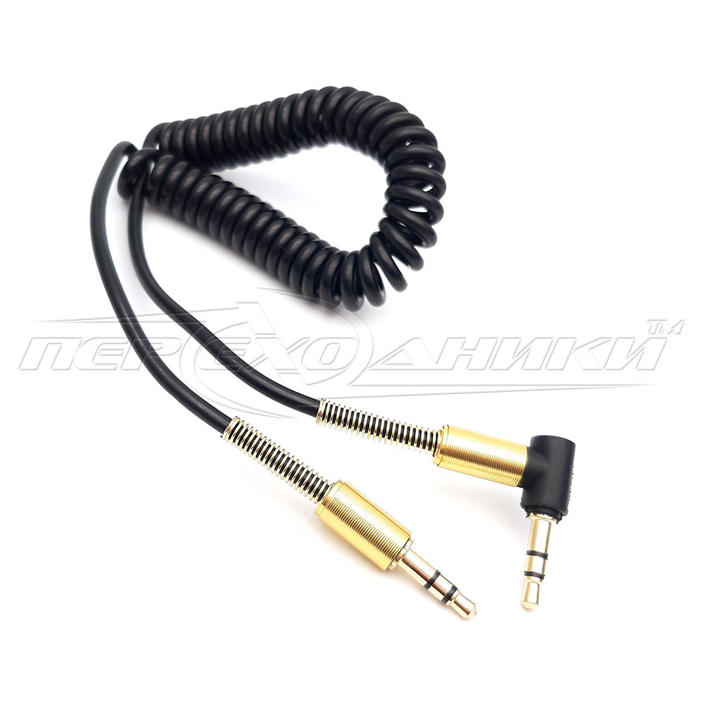 Аудіо кабель AUX 3.5 mm jack , спіральний чорний, кут