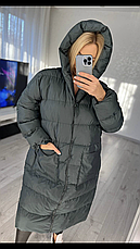 Жіноча тепла зимова подовжена куртка з капюшоном розмір універсальний, фото 3