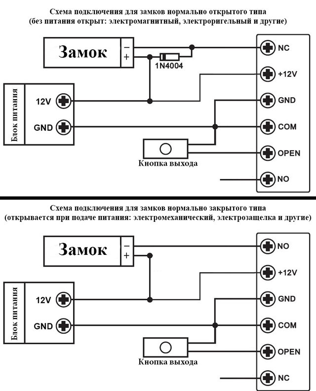 Схема підключення замків до контролера системи контролю доступу SEVEN CR-772b EM-Marin