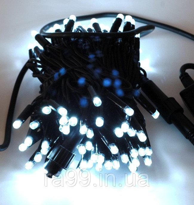 Новорічна вулична світлодіодна гірлянда 100 LED 10м чорний каучук 3.3 мм білий + FLASH
