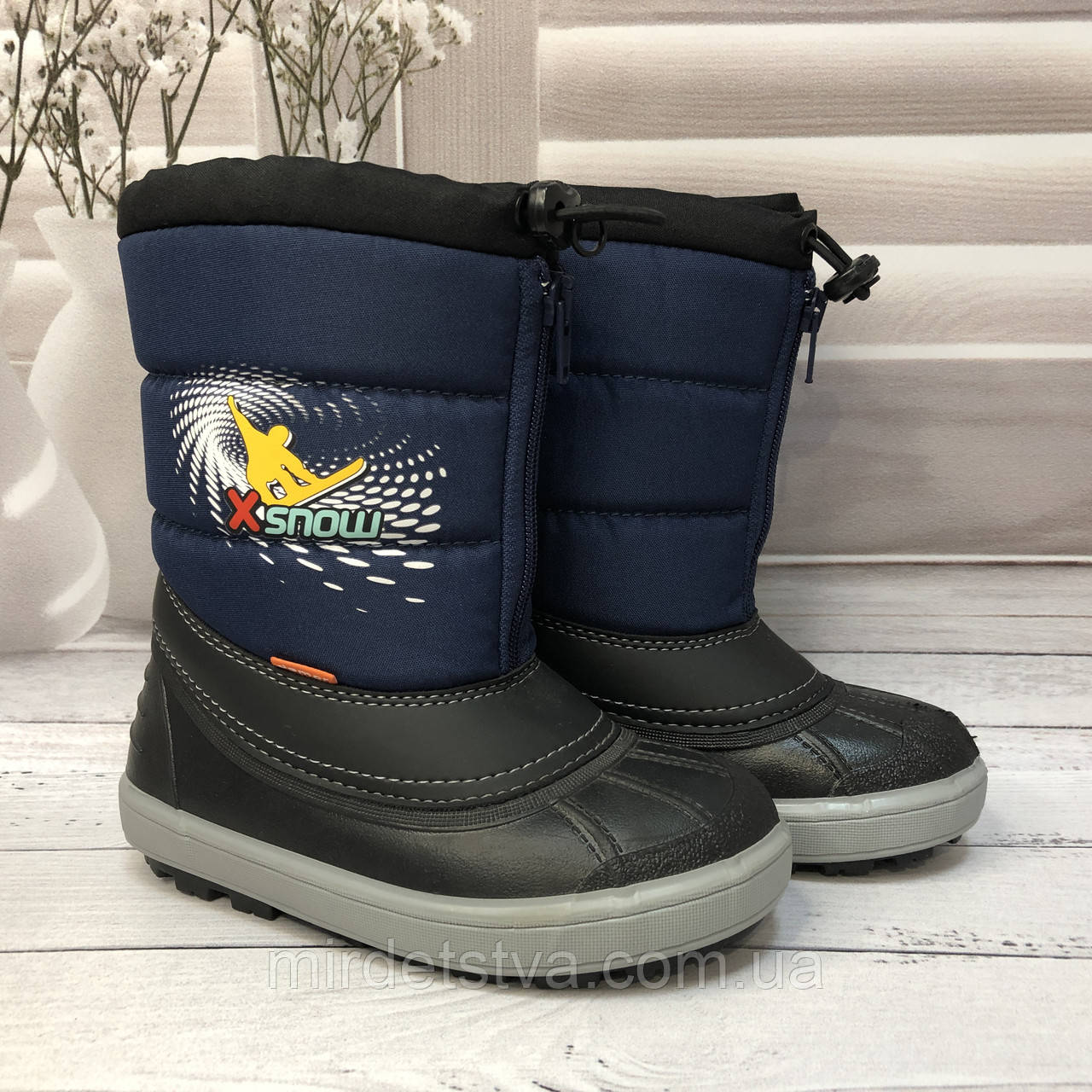 Зимові дитячі чобітки з гумової калошею (сині) для хлопчика X-Snow, розміри 28-29, Demar