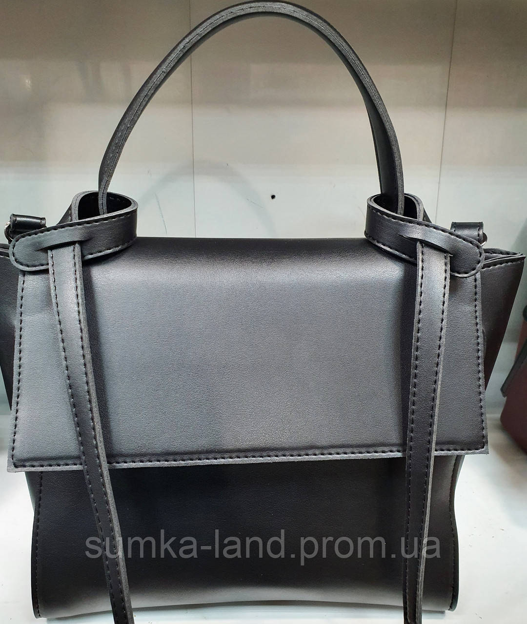 Женский черный клатч, маленькая сумка-саквояж из турецкой эко-кожи 27*23 см