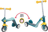 Самокат трансформер беговел детский Smoby 2 в 1 с металлической рамой трехколесный для детей (750612)
