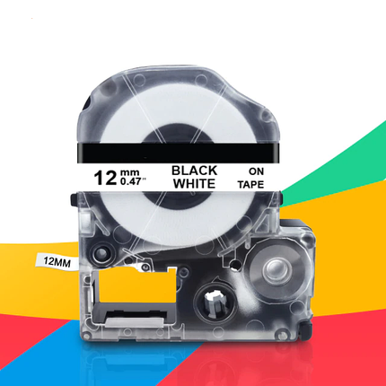 Сатинова (текстильна) стрічка для принтера етикеток Epson LabelWorks LK-4WBK Black on White 12 мм 5 м, фото 2