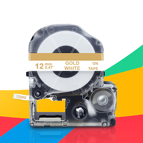Сатинова (текстильна) стрічка для принтера етикеток Epson LabelWorks LK-4WGD Gold on White 12 мм 5 м