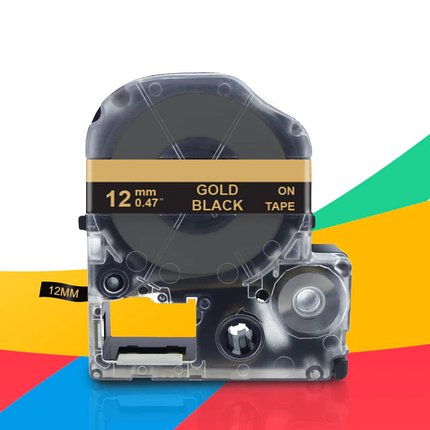 Сатинова (текстильна) стрічка для принтера етикеток Epson LabelWorks LK-4BGD Gold on Black 12 мм 5 м, фото 2