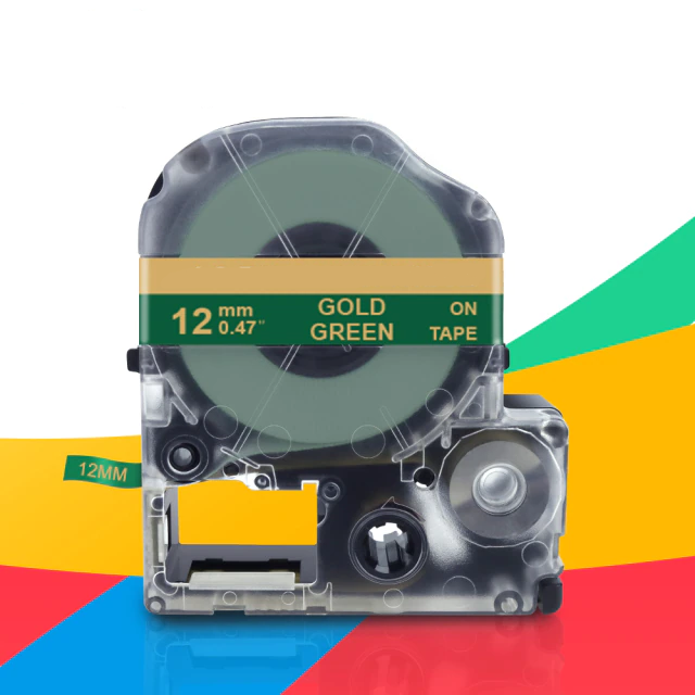 Сатинова (текстильна) стрічка для принтера етикеток Epson LabelWorks LK-4FGGD Gold on Green 12 мм 5 м