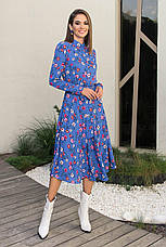 Жіноче яскраво-синє плаття з квітами Ізольда-1 на довгий рукав, фото 3