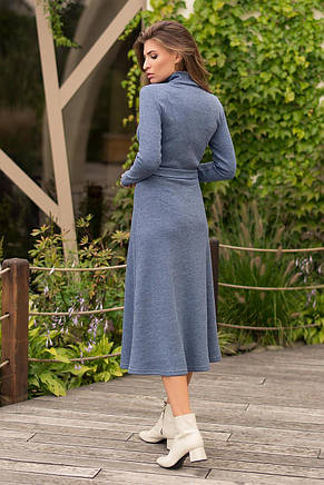Жіноче синє закрите плаття з поясом Инетта на довгий рукав, фото 2