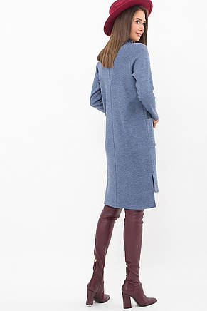 Жіноче тепле синє плаття з кишенями з трикотажу, фото 2