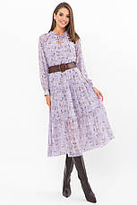 Женское лавандовое платье из шифона Мариэтта на длинный рукав с поясом, фото 2