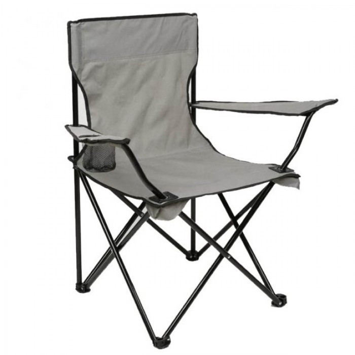 Стул раскладной со спинкой Camping quad chair HX 001 с подстаканником Серый