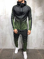 Стильный мужской весенне-летний спортивный костюм черный с зеленым