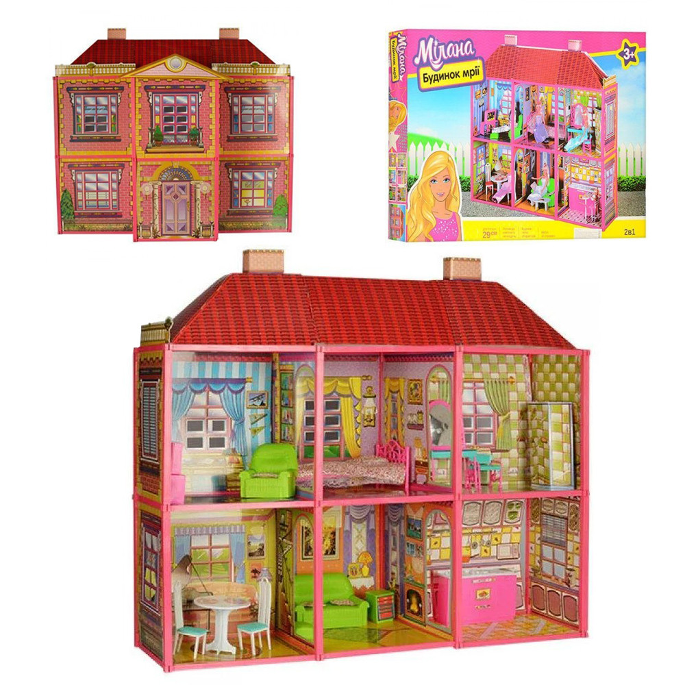 Будиночок для ляльок Барбі Двоповерховий ігровий котедж Великий дитячий ляльковий будинок з меблями пластик Від 3-х років
