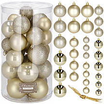 Набір ялинкових кульок Springos від 4 до 6 см 30шт пластикові кулі Новорічні Іграшки та прикраси на ялинку Золоті, фото 3
