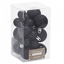 Набір ялинкових кульок Springos 2,5 і 4 см 25 шт Новорічні пластикові іграшки Прикраси кулі на ялинку Чорні, фото 2