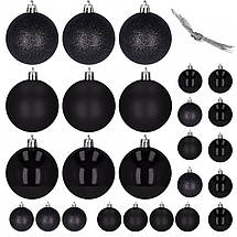 Набор елочных шаров Springos 2,5 и 4 см 25 шт Новогодние пластиковые игрушки Украшения шары на елку Черные, фото 2