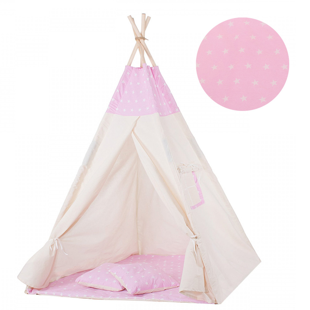 Детский вигвам шалаш Springos Tipi XXL Игровая палатка для детей Шатер для игр для дома Белый/Розовый