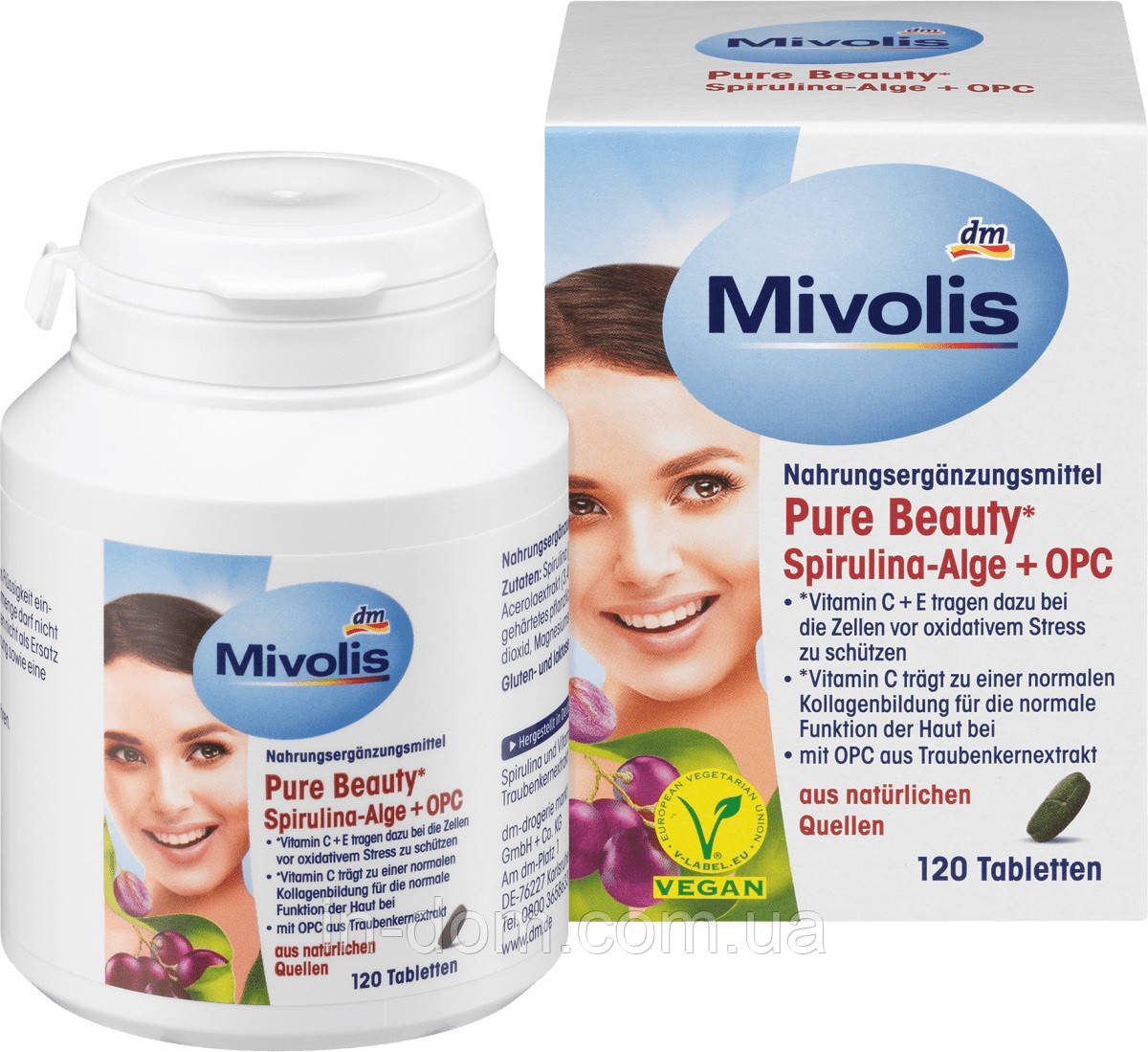 Mivolis Pure Beauty* Spirulina-Alge + OPC Таблетки для захисту клітин і нормальної функції шкіри, 120 шт