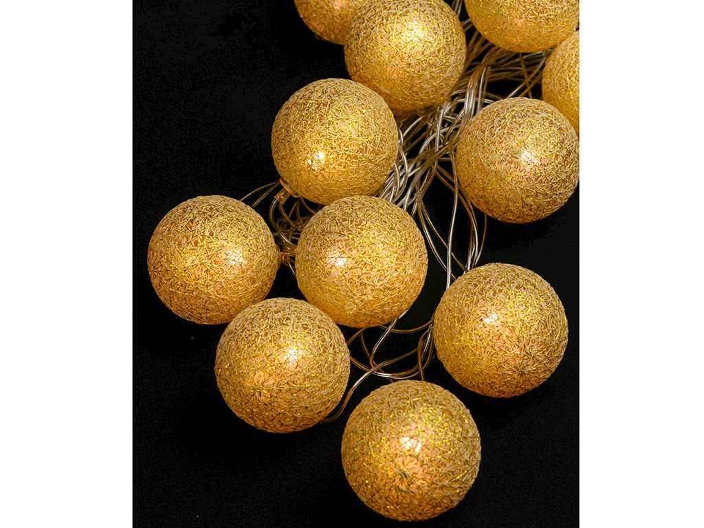 Новогодняя светодиодная гирлянда Фигурки 12 LED Шарики из ниток 50мм золото 4м теплый белый